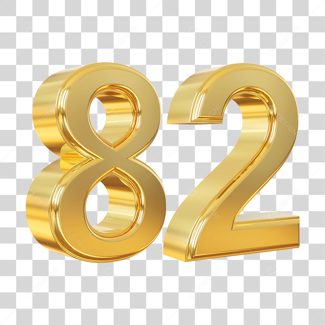 Elemento 3D Para Composição Número 82 Dourado PNG Transparente