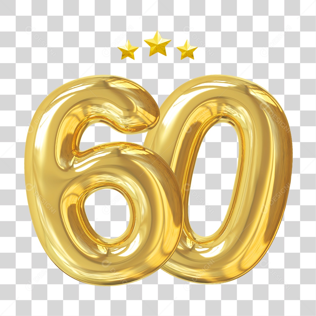 Elemento 3D Para Composição Número 60 Dourado PNG Transparente