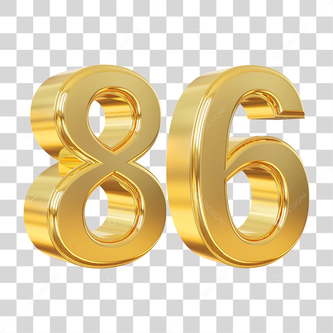Elemento 3D Para Composição Número 86 Dourado PNG Transparente
