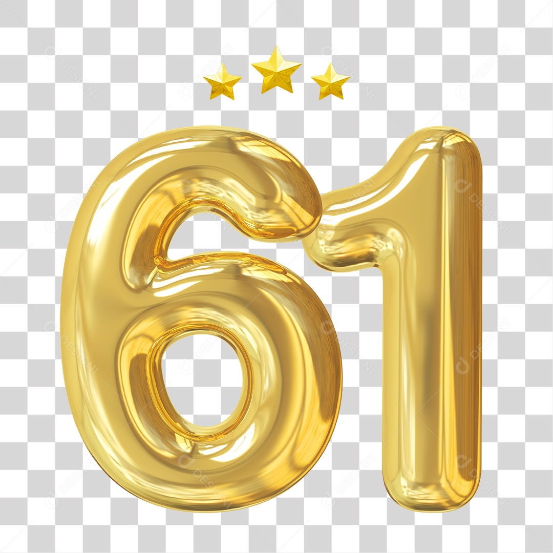 Elemento 3D Para Composição Número 61 Dourado PNG Transparente