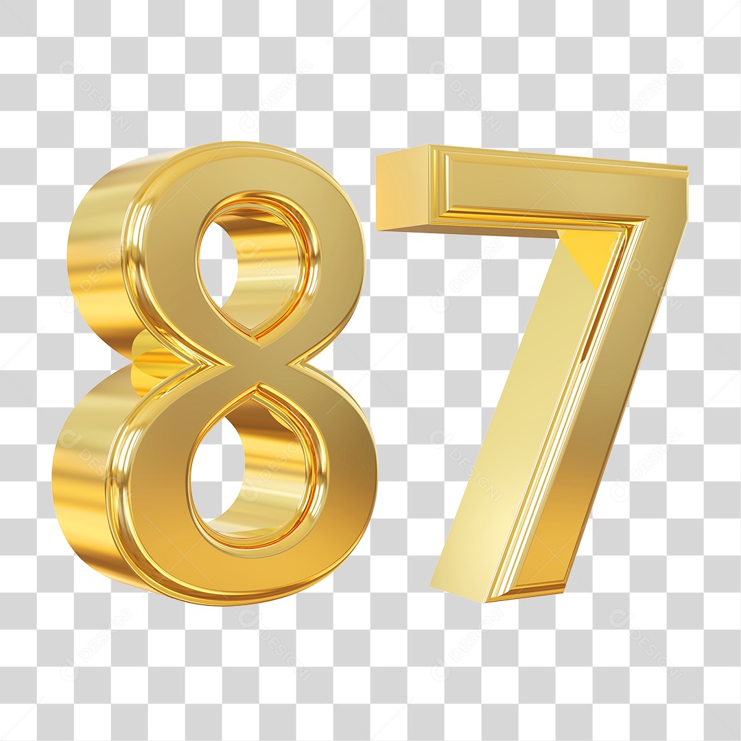Elemento 3D Para Composição Número 87 Dourado PNG Transparente