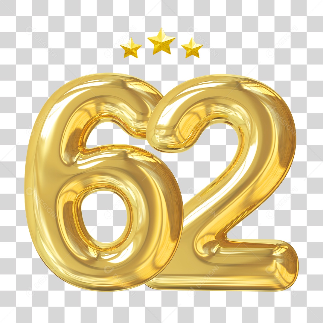 Elemento 3D Para Composição Número 62 Dourado PNG Transparente