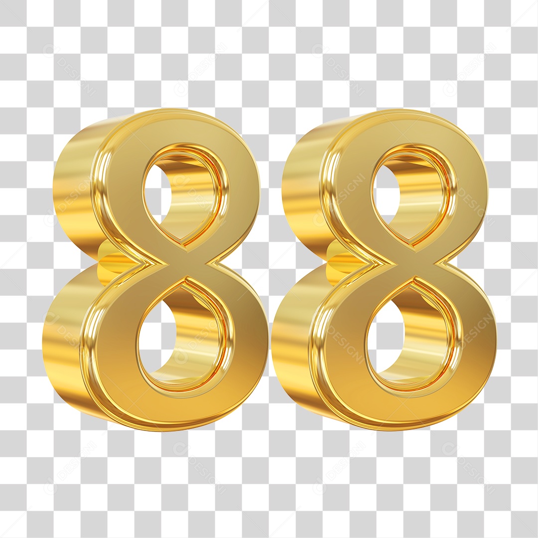 Elemento 3D Para Composição Número 88 Dourado PNG Transparente