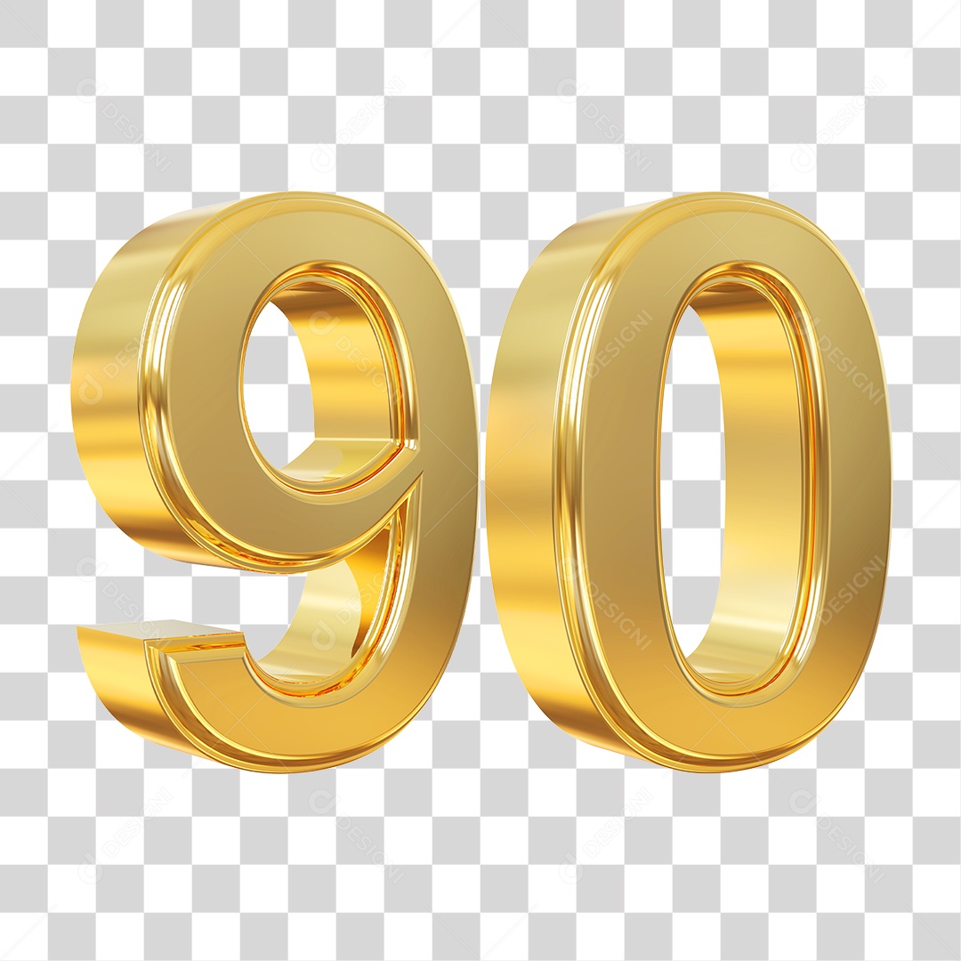 Elemento 3D Para Composição Número 90 Dourado PNG Transparente