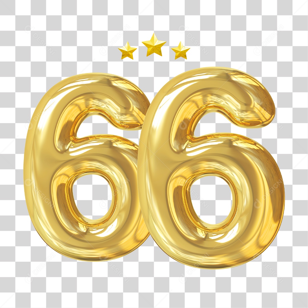 Elemento 3D Para Composição Número 66 Dourado PNG Transparente