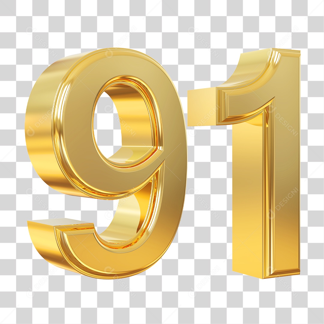 Elemento 3D Para Composição Número 91 Dourado PNG Transparente