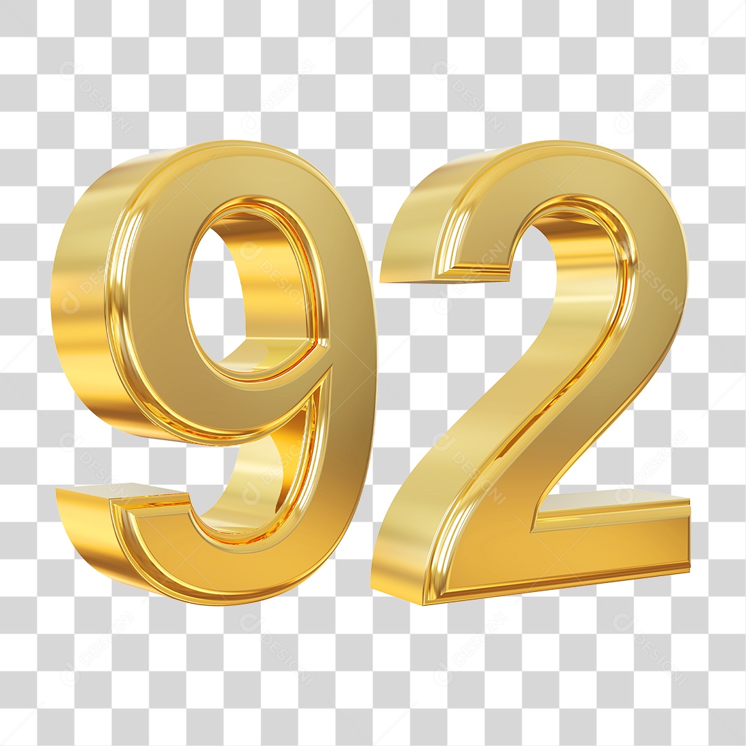 Elemento 3D Para Composição Número 92 Dourado PNG Transparente