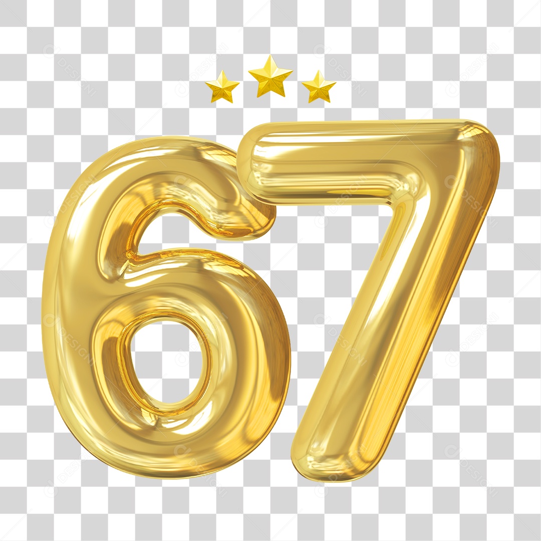Elemento 3D Para Composição Número 67 Dourado PNG Transparente