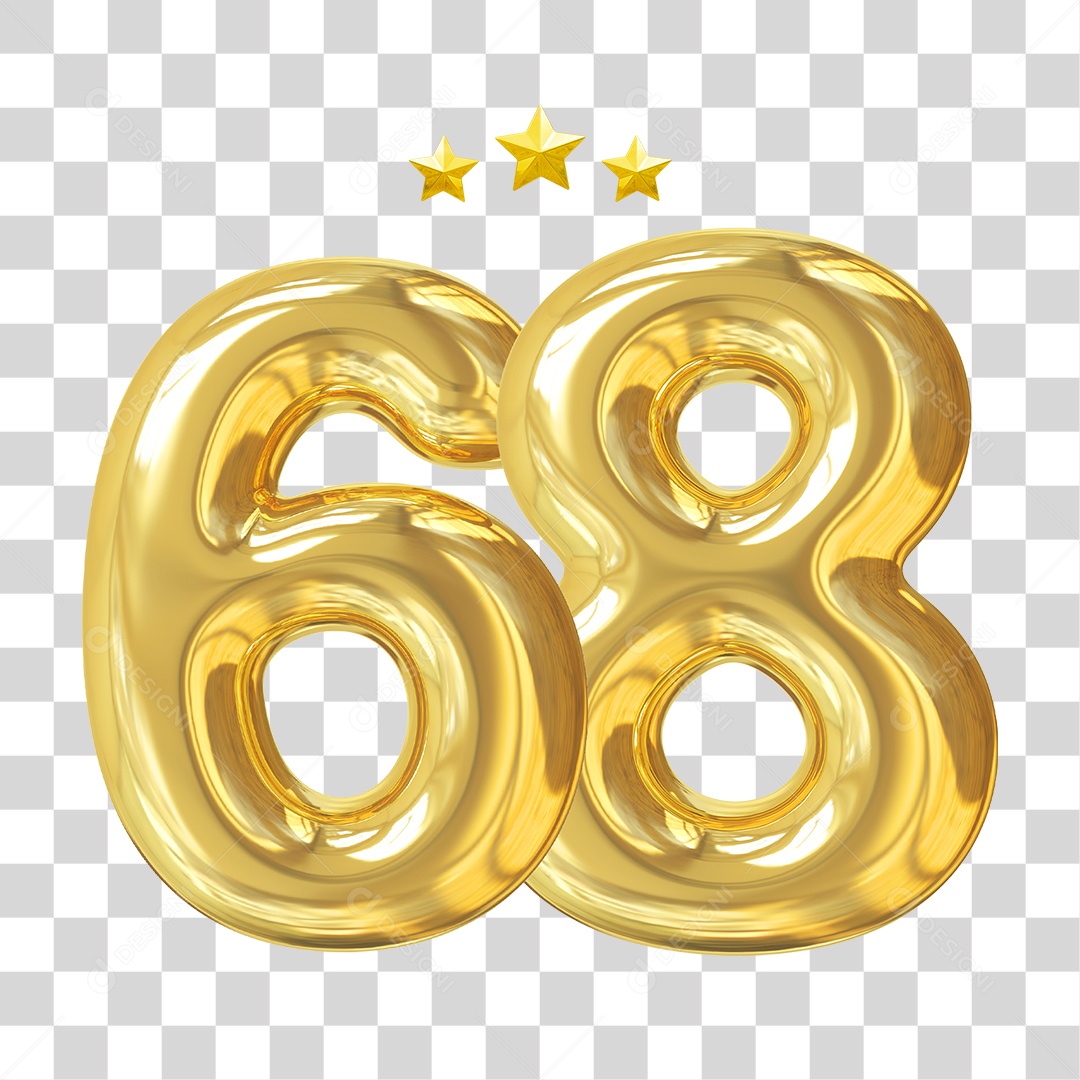 Elemento 3D Para Composição Número 68 Dourado PNG Transparente