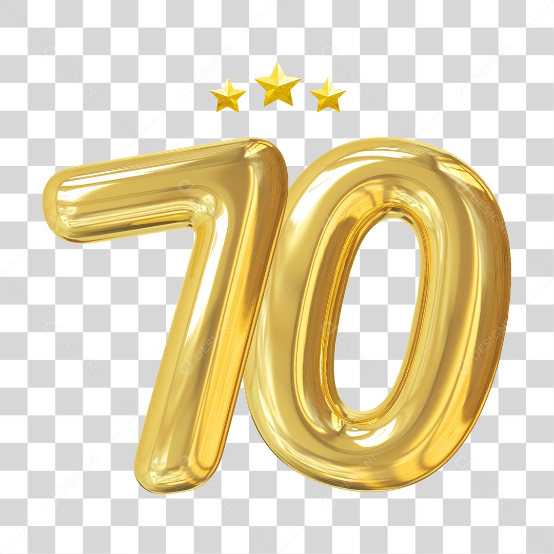 Elemento 3D Para Composição Número 70 Dourado PNG Transparente