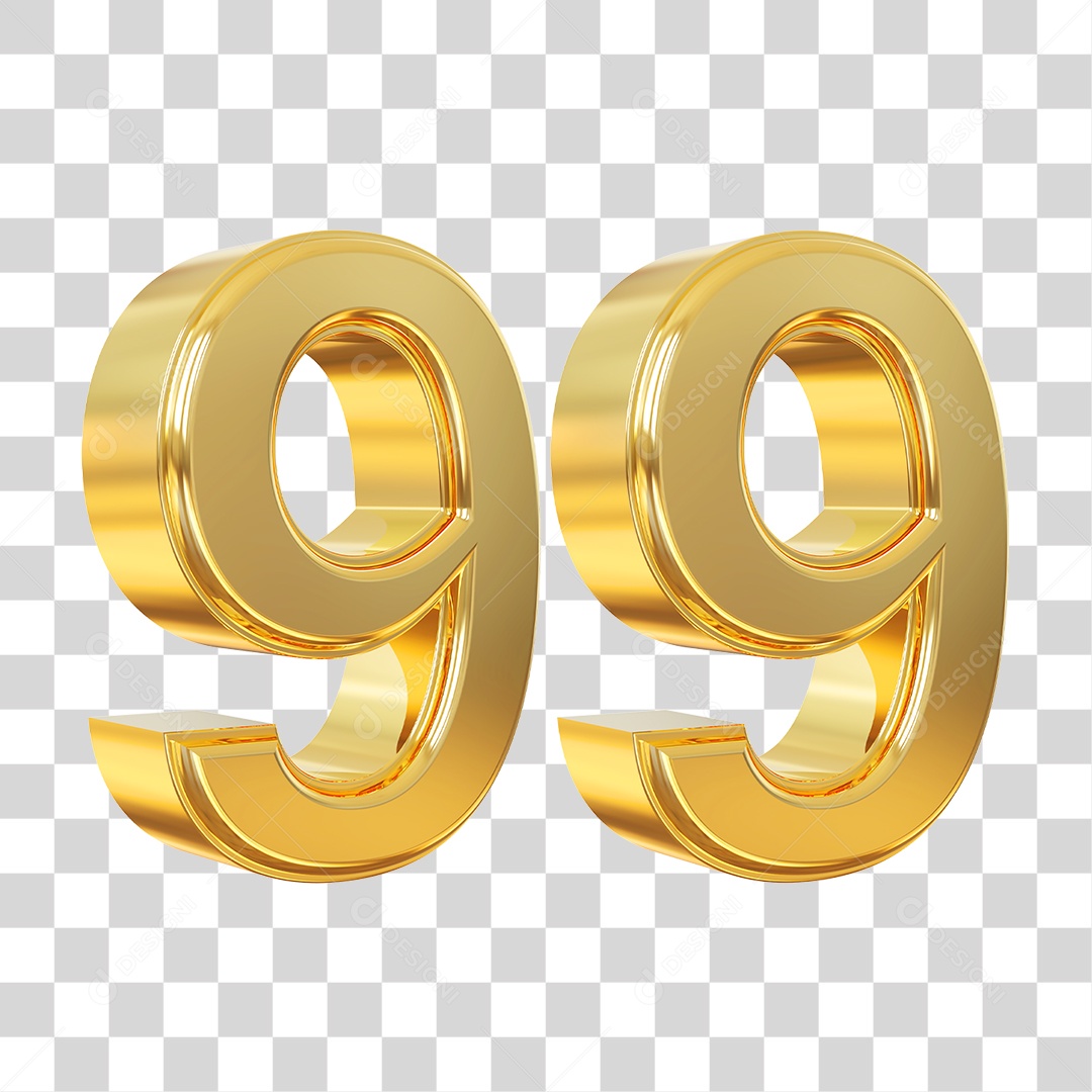 Elemento 3D Para Composição Número 99 Dourado PNG Transparente