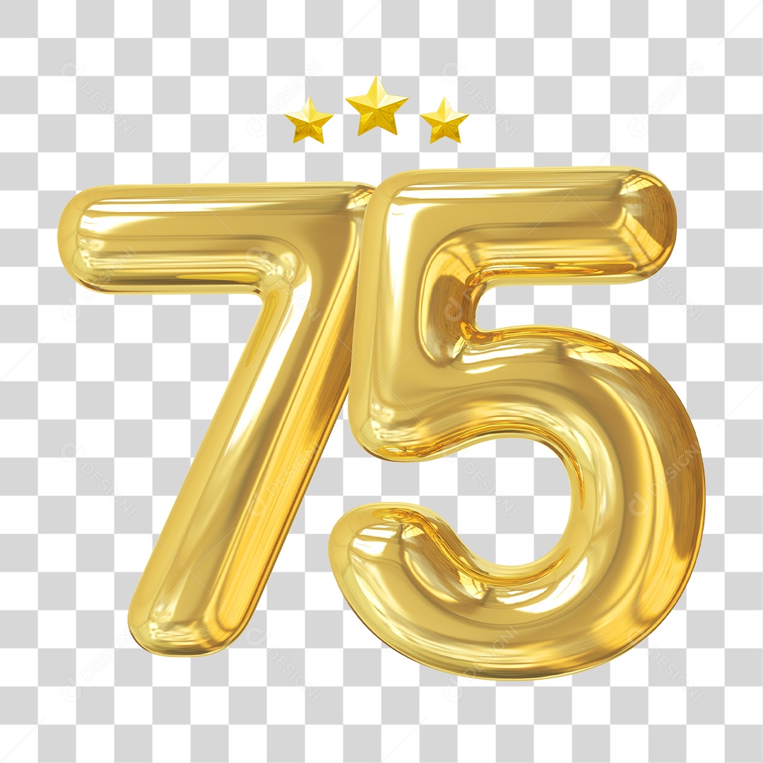 Elemento 3D Para Composição Número 75 Dourado PNG Transparente
