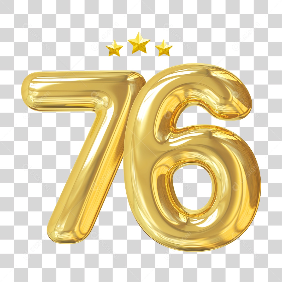 Elemento 3D Para Composição Número 76 Dourado PNG Transparente