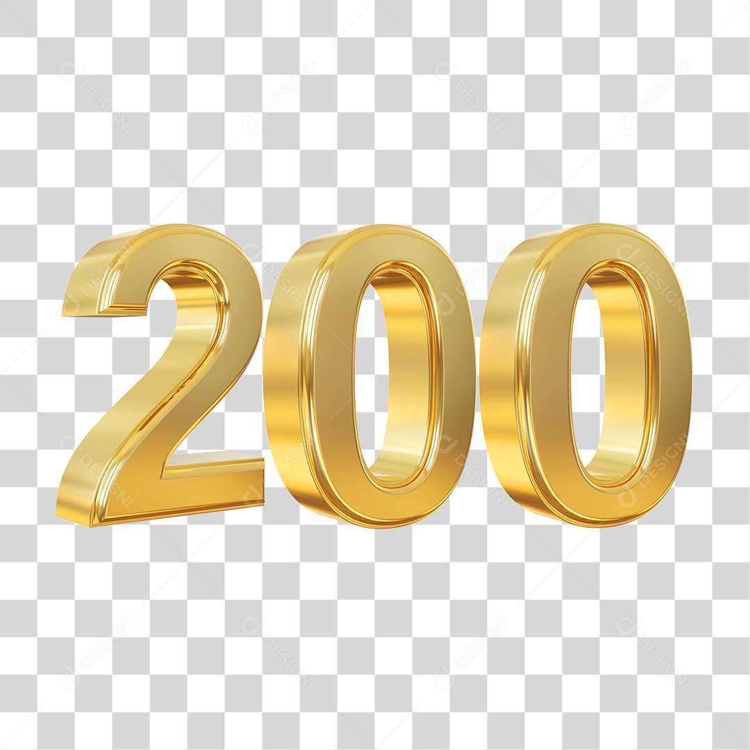 Elemento 3D Para Composição Número 200 Dourado PNG Transparente