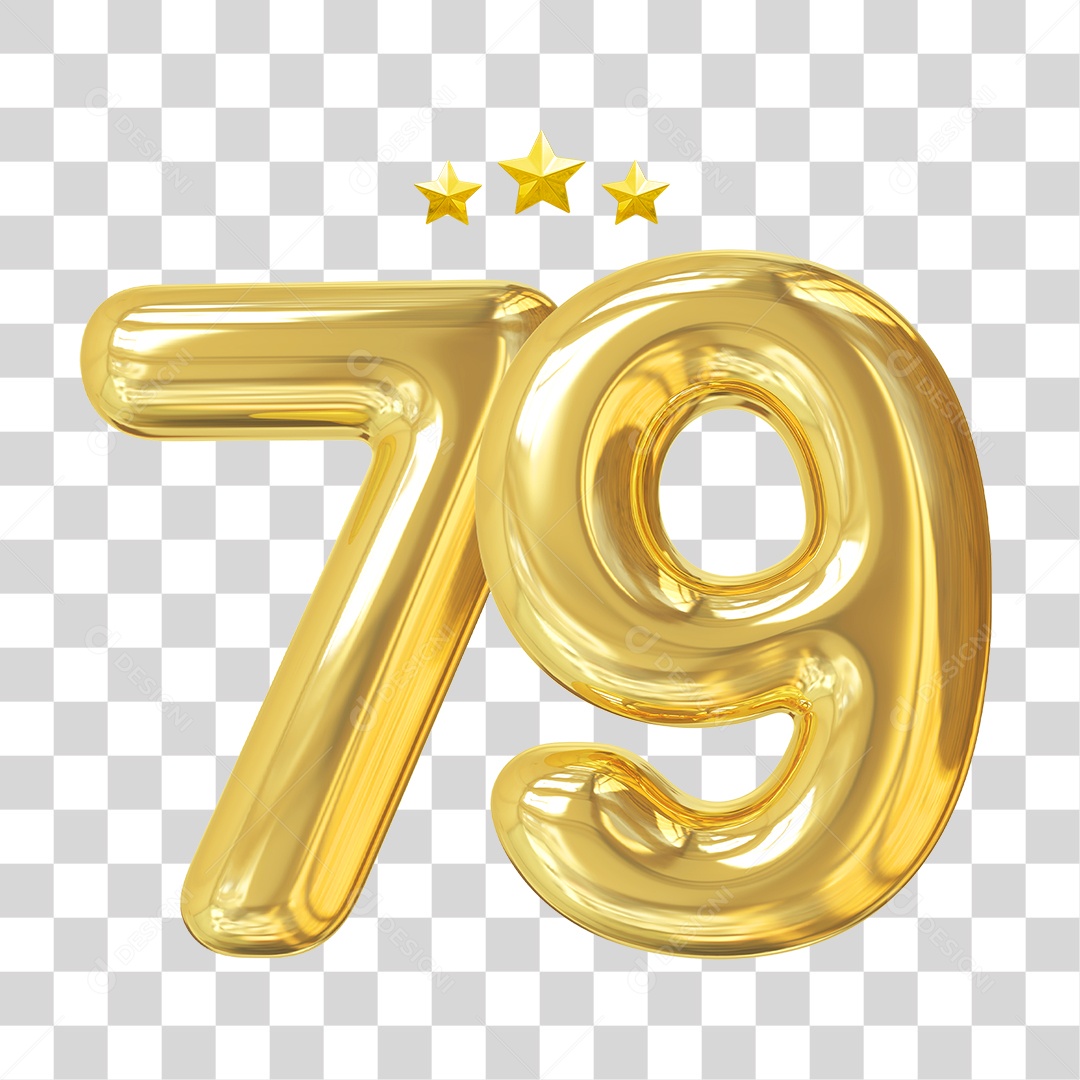 Elemento 3D Para Composição Número 79 Dourado PNG Transparente