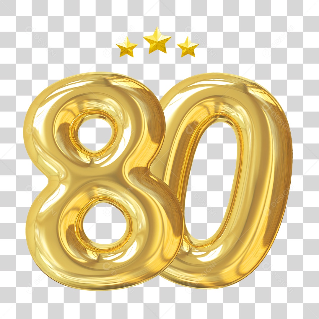 Elemento 3D Para Composição Número 80 Dourado PNG Transparente