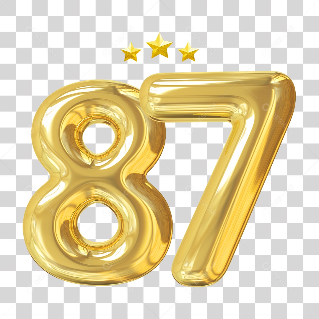 Elemento 3D Para Composição Número 87 Dourado PNG Transparente