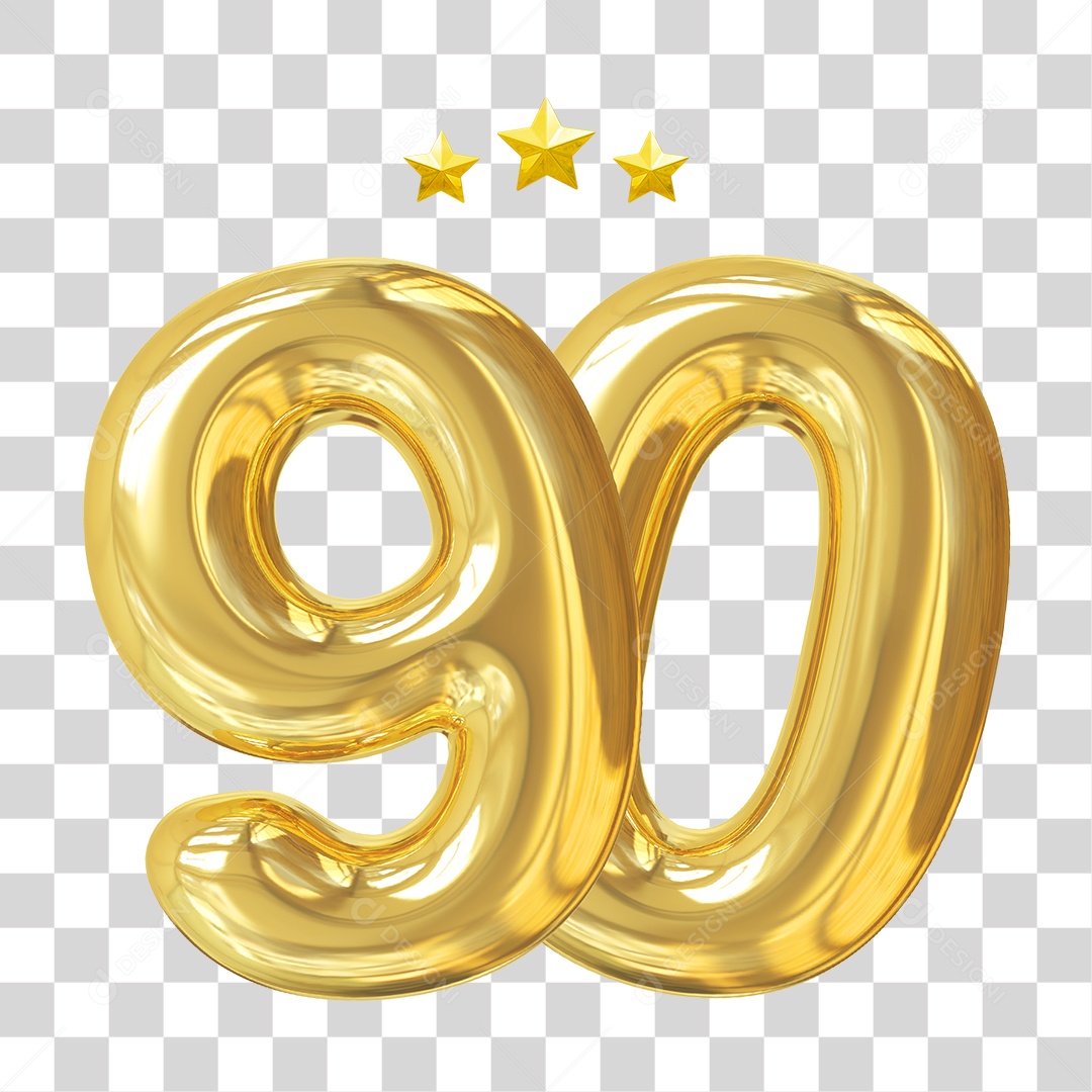 Elemento 3D Para Composição Número 90 Dourado PNG Transparente