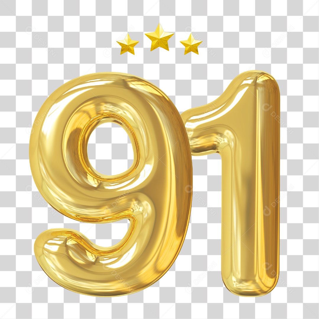 Elemento 3D Para Composição Número 91 Dourado PNG Transparente