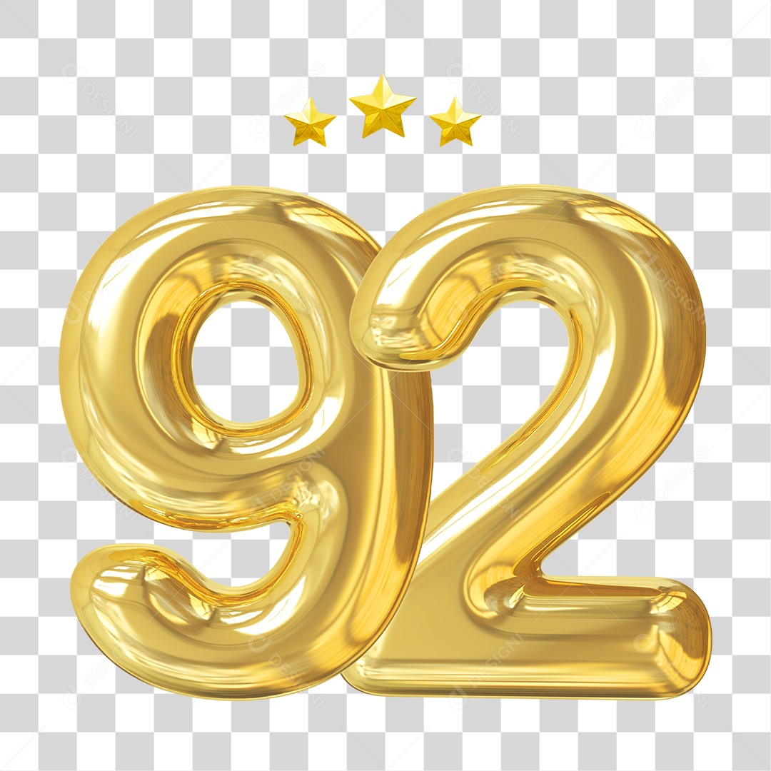 Elemento 3D Para Composição Número 92 Dourado PNG Transparente