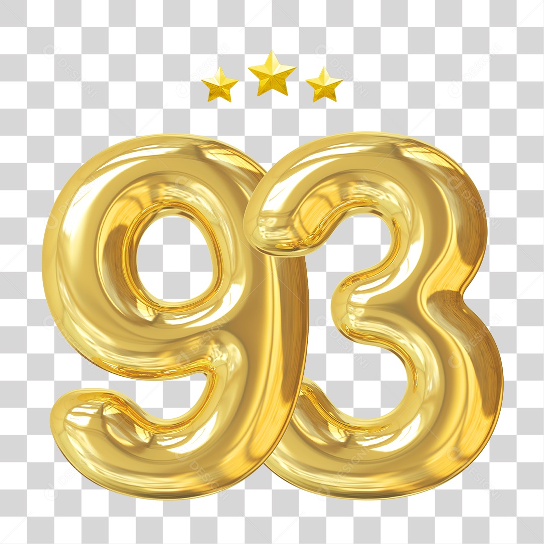 Elemento 3D Para Composição Número 93 Dourado PNG Transparente