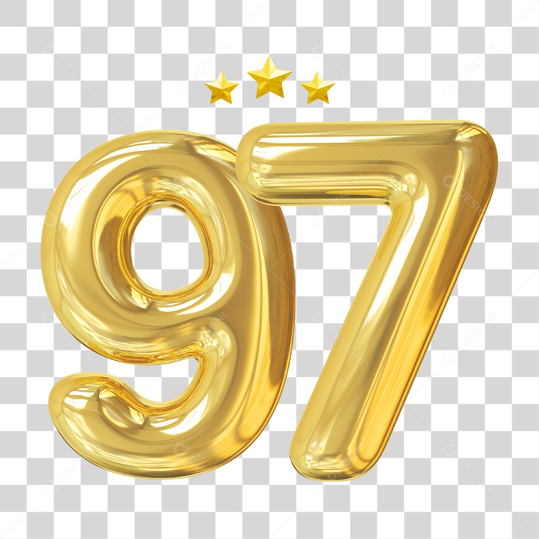 Elemento 3D Para Composição Número 97 Dourado PNG Transparente