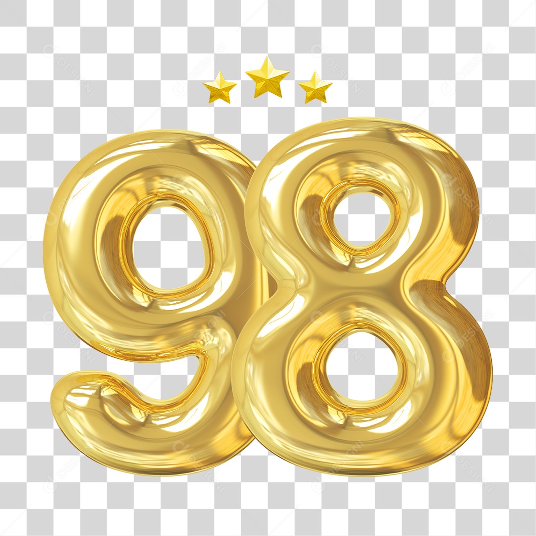Elemento 3D Para Composição Número 98 Dourado PNG Transparente