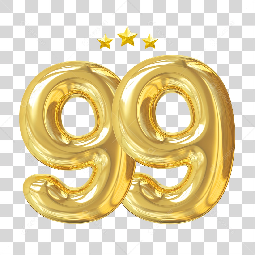 Elemento 3D Para Composição Número 99 Dourado PNG Transparente