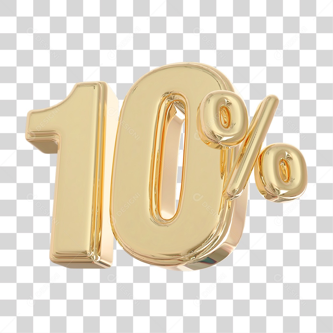 Elemento 3D Para Composição 10% Dourado PNG Transparente