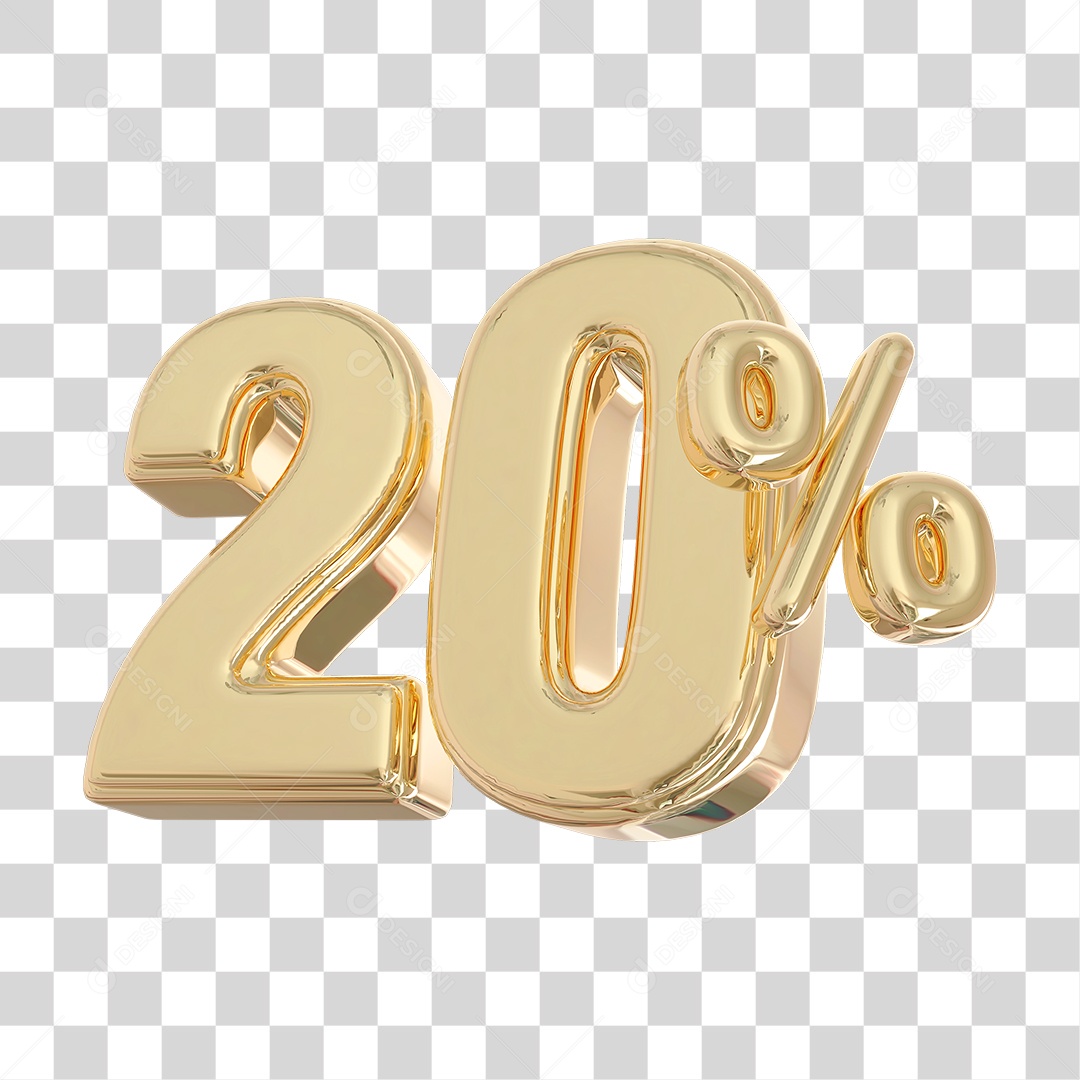 Elemento 3D Para Composição 20% Dourado PNG Transparente