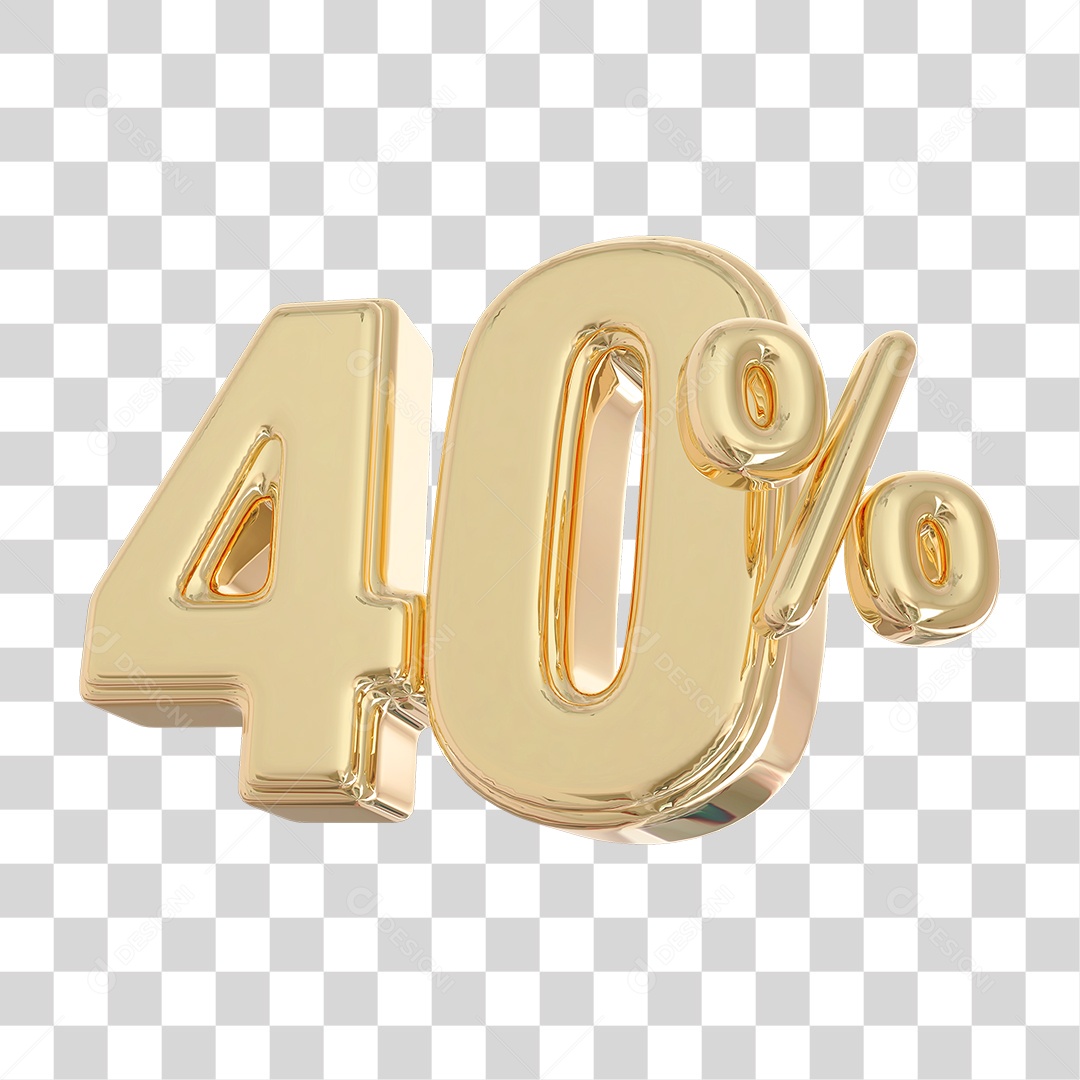 Elemento 3D Para Composição 40% Dourado PNG Transparente