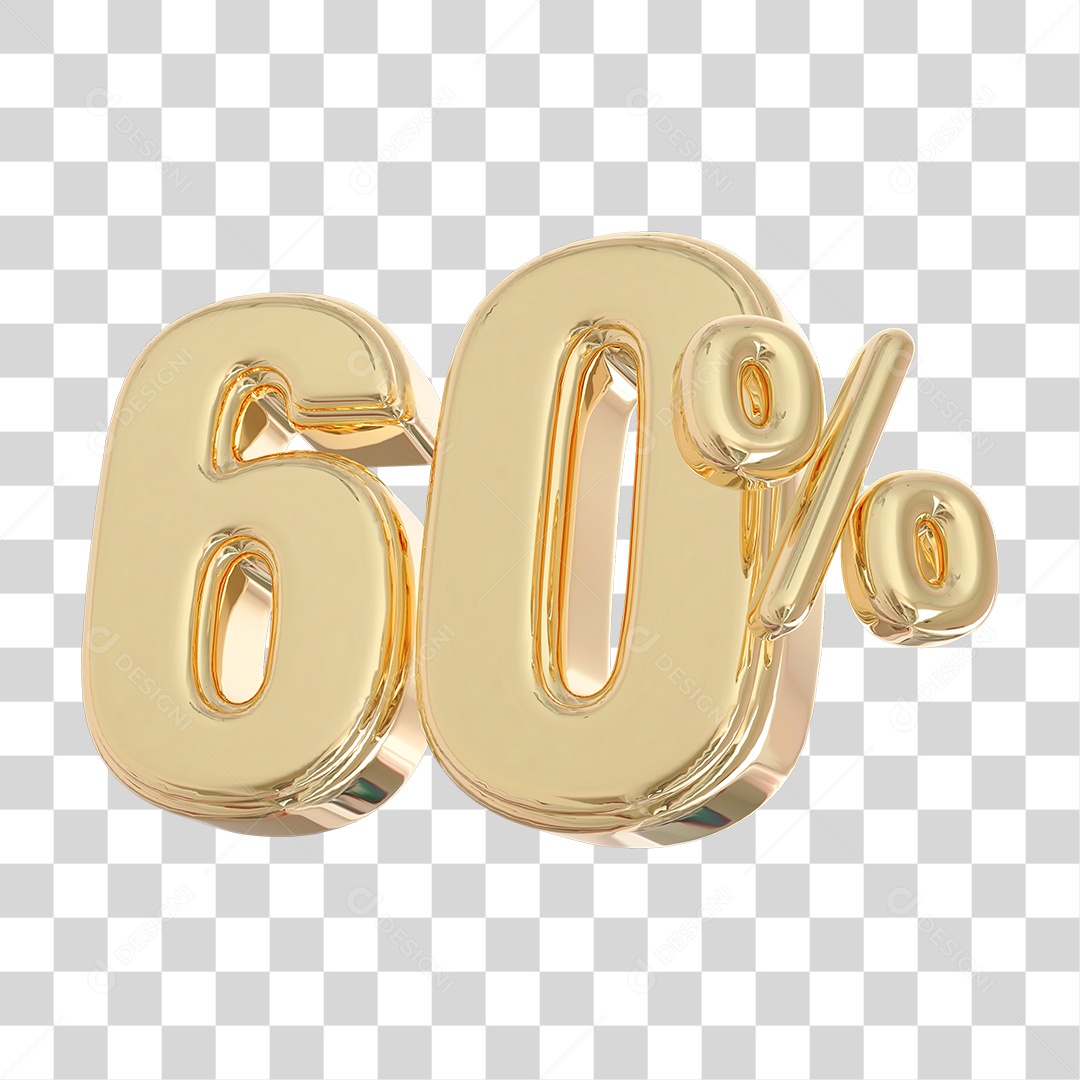 Elemento 3D Para Composição 60% Dourado PNG Transparente