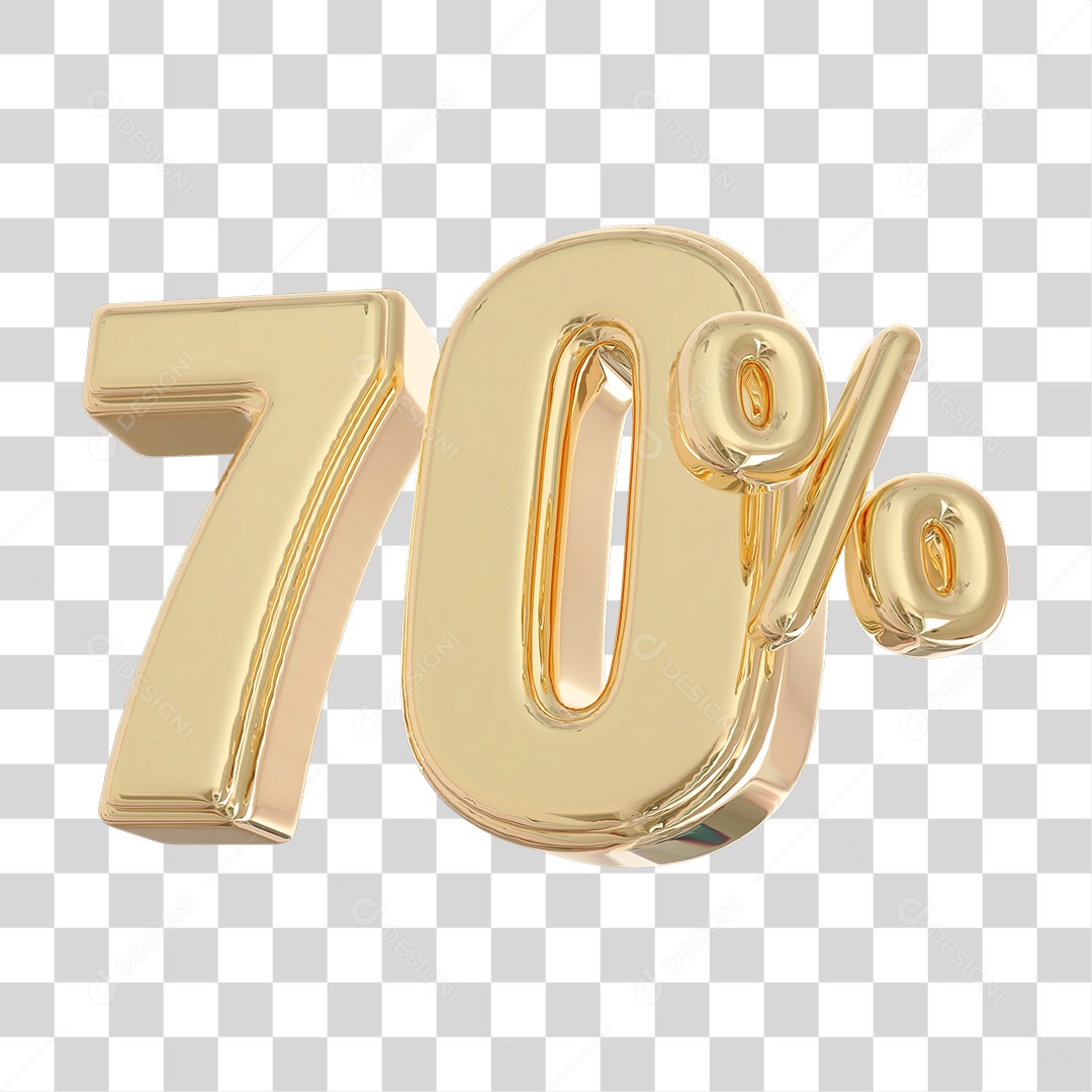 Elemento 3D Para Composição 70% Dourado PNG Transparente
