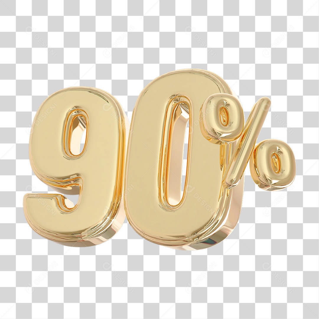 Elemento 3D Para Composição 90% Dourado PNG Transparente