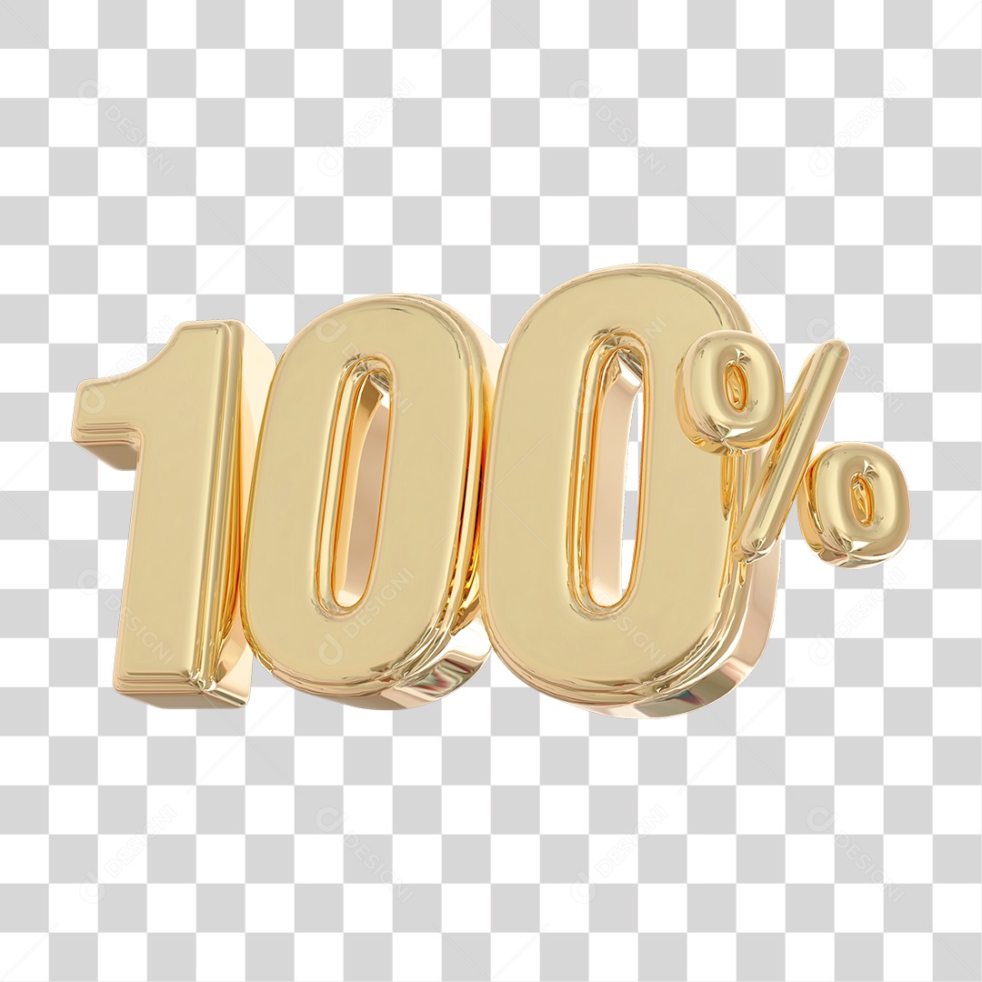Elemento 3D Para Composição 100% Dourado PNG Transparente