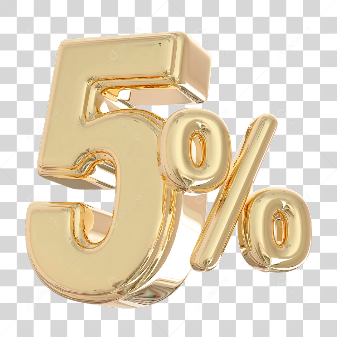 Elemento 3D Para Composição 5% Dourado PNG Transparente