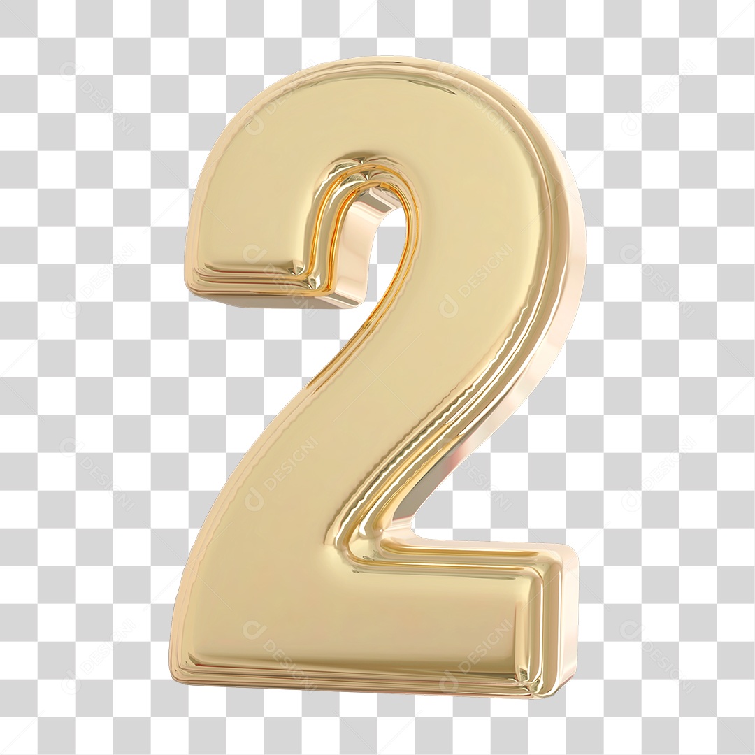 Elemento 3D Para Composição Número 2 Dourado PNG Transparente