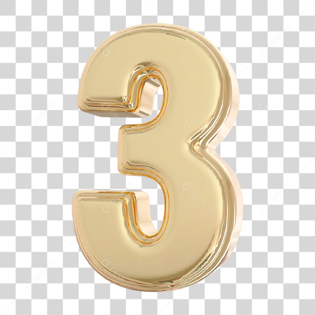 Elemento 3D Para Composição Número 3 Dourado PNG Transparente