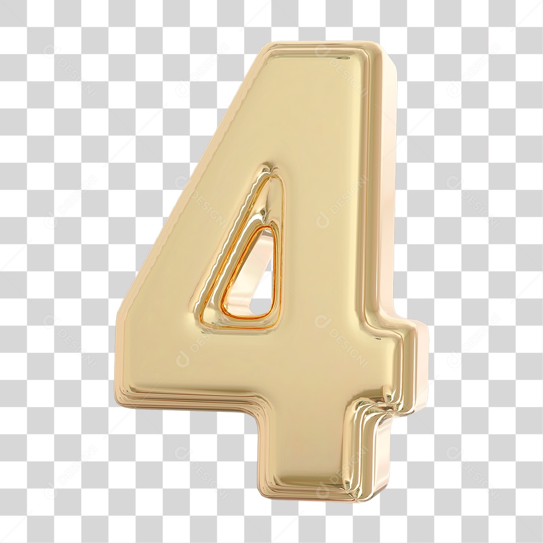 Elemento 3D Para Composição Número 4 Dourado PNG Transparente