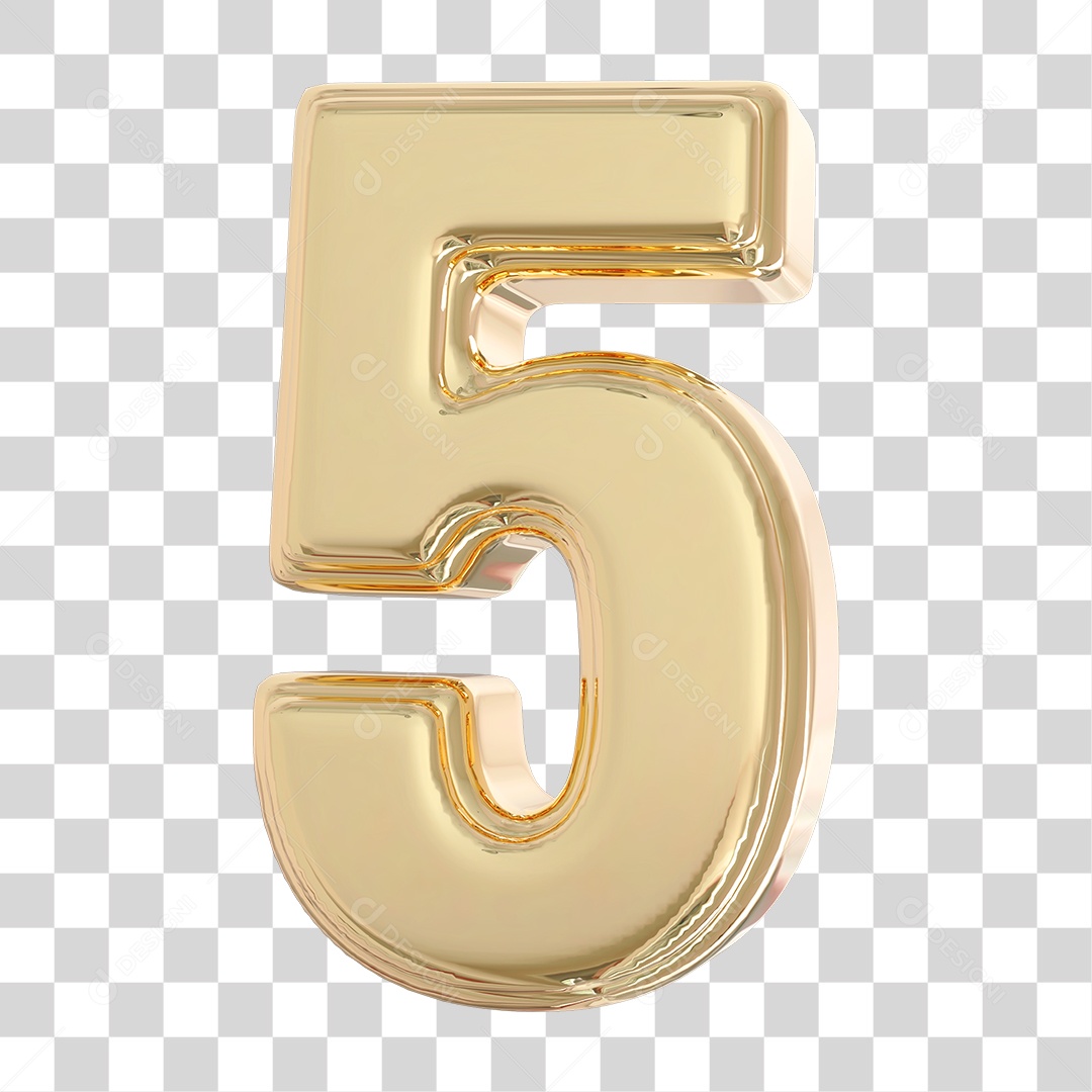 Elemento 3D Para Composição Número 5 Dourado PNG Transparente