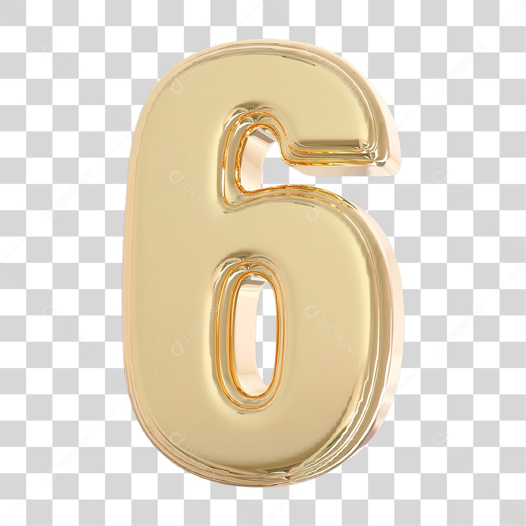 Elemento 3D Para Composição Número 6 Dourado PNG Transparente