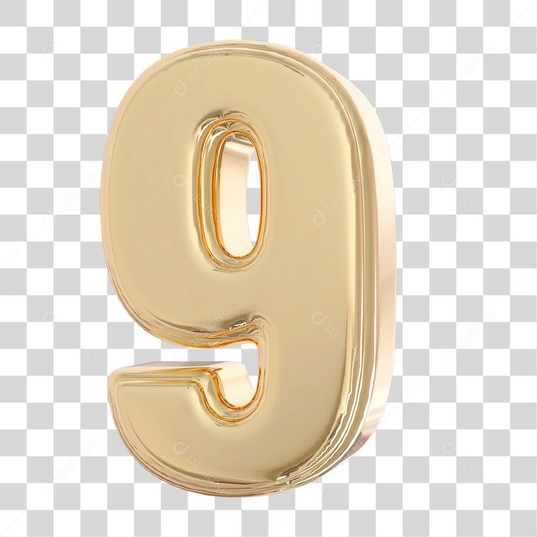 Elemento 3D Para Composição Número 9 Dourado PNG Transparente