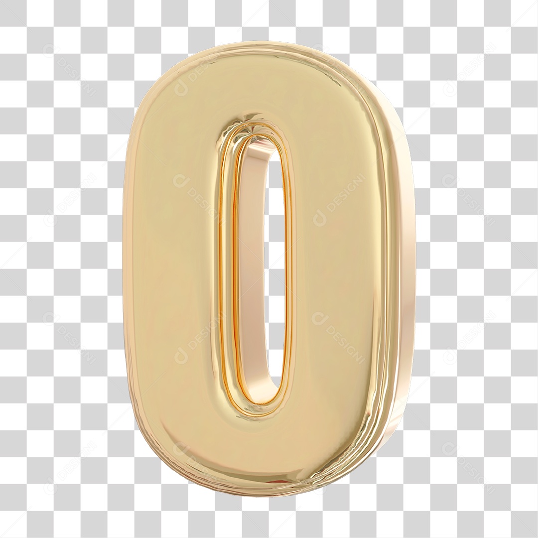 Elemento 3D Para Composição Número 0 Dourado PNG Transparente