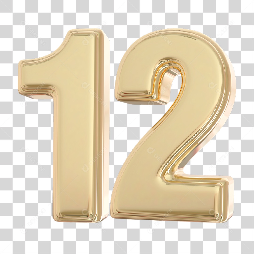 Elemento 3D Para Composição Número 12 Dourado PNG Transparente