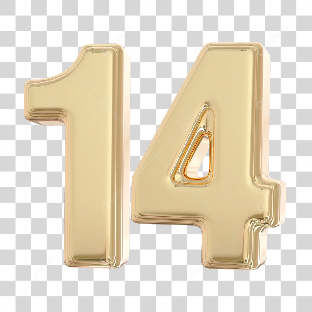 Elemento 3D Para Composição Número 14 Dourado PNG Transparente