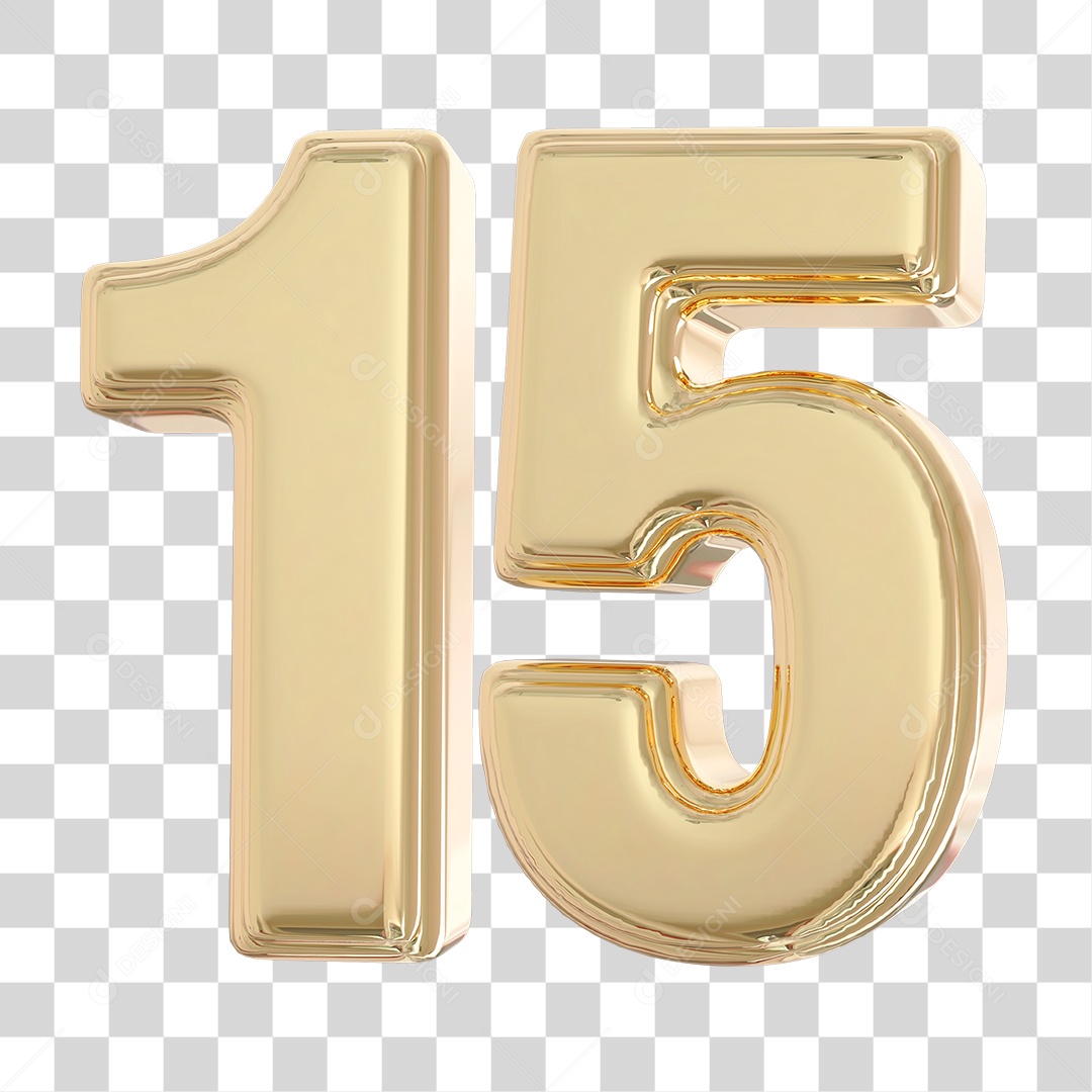 Elemento 3D Para Composição Número 15 Dourado PNG Transparente