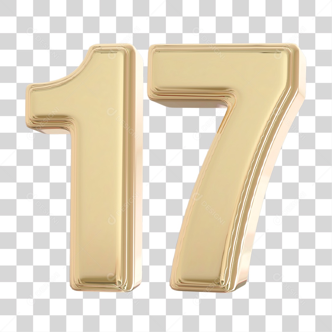Elemento 3D Para Composição Número 17 Dourado PNG Transparente
