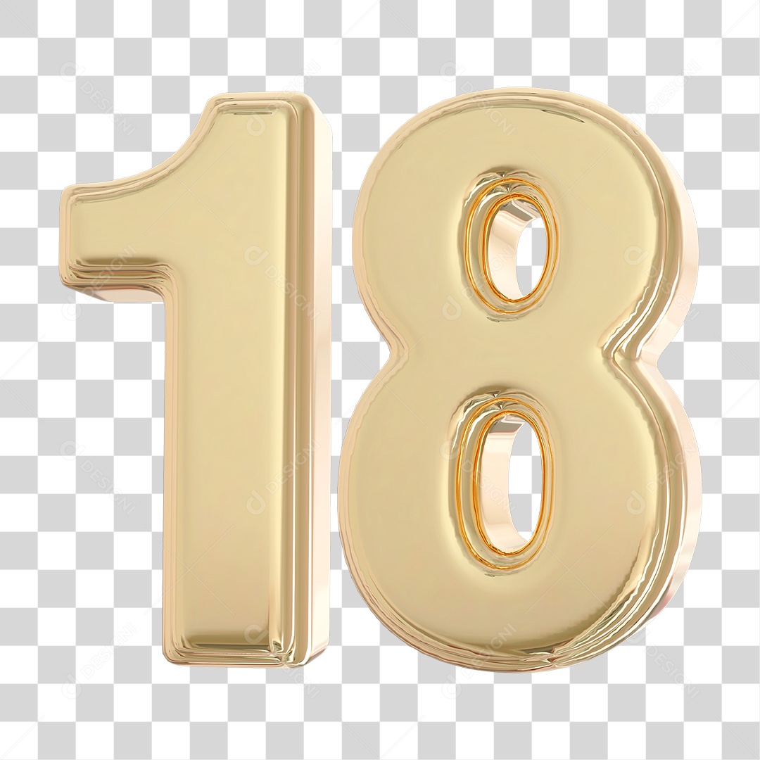 Elemento 3D Para Composição Número 18 Dourado PNG Transparente