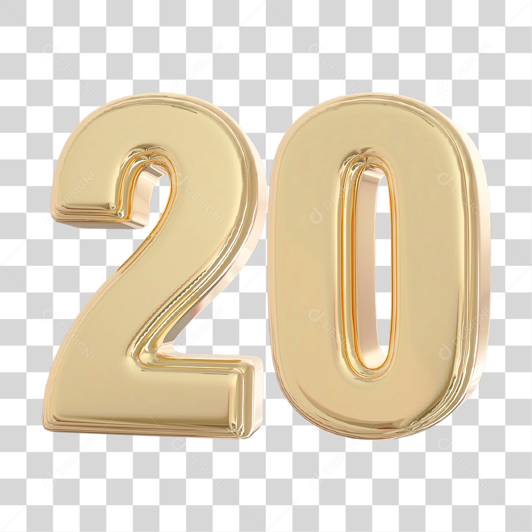 Elemento 3D Para Composição Número 20 Dourado PNG Transparente