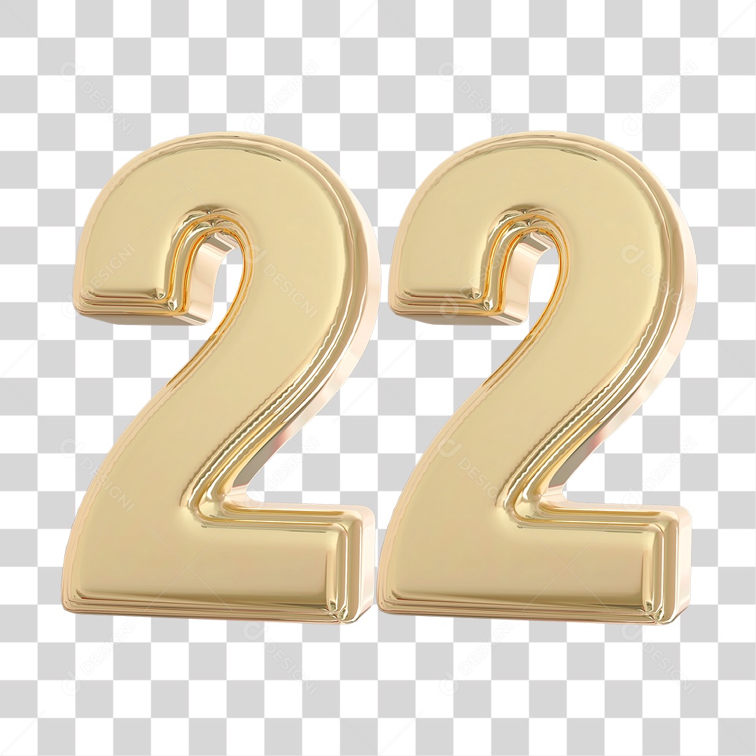 Elemento 3D Para Composição Número 22 Dourado PNG Transparente